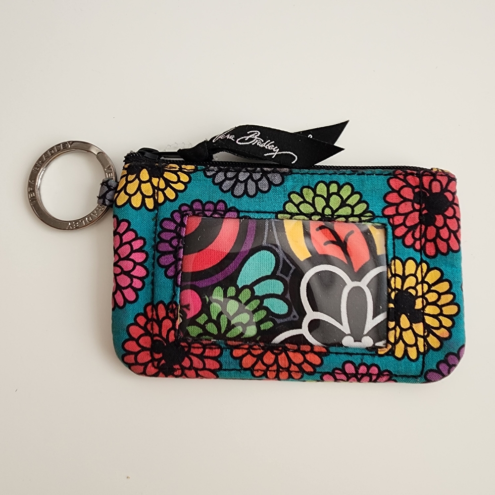Vera Bradley Teal Floral Quilted ID Keychain Wallet